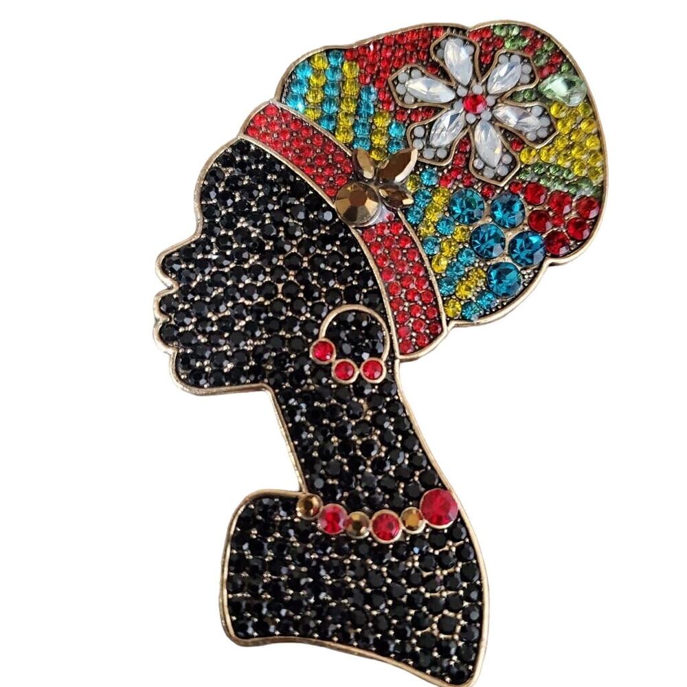 COPY - Ethnic Woman w/ Headcovering Brooch with Multicolor Rhinestones, 3inches…